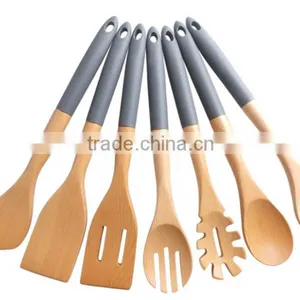 Silicone Handle Beech Wood KitchenTools Set Of 7 thumbnail-1