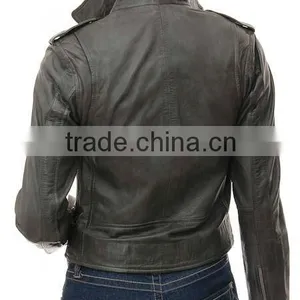Women Leather Jackets With Flap Collar thumbnail-3