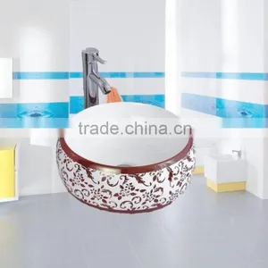 Fashionable Sanitary Ware Ceramic Bathroom Sink Chinese Style Golden Wash Basins thumbnail-6
