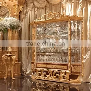 Luxury Style Golden Four Door Showcase, Gorgeous Home Decorative Glass Display Cabinet/ Wine Cabinet thumbnail-1