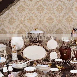 Leopard Print Pattern 6 People Use 69pcs Bone China Dinnerware Set thumbnail-1