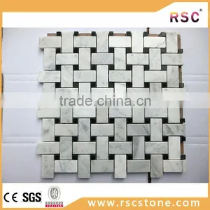 Black and White Wave Pattern Marble Mosaic Tile thumbnail-1
