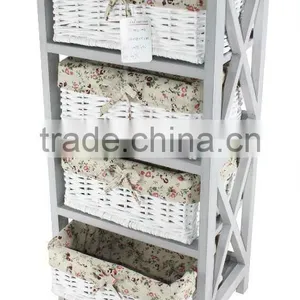 Wooden Cabinet of 4 Wicker Drawers With Liner thumbnail-1