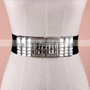 Wholesale Rhinestone Paved Alloy Buckle Elastic Sex Women Lady Waist Belt thumbnail-1