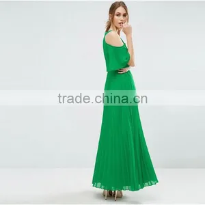 2017 Summer Women Pleated Dress Cold Shoulder Maxi Dress HSd9065 thumbnail-3