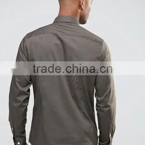 Custom Long Sleeve Spread Collar Mens Pre-Shrunk 55% Cotton 45% Polyester Breathable Comfort Fit Casual Grey Plain Shirts thumbnail-2
