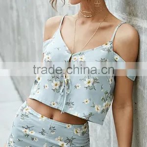 Cold Shoulder Tank Top/Floral Print Tank Top thumbnail-1