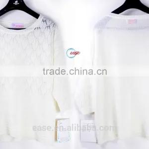Hand Made 100% Cotton Round Neck White Lady Pullover Sweater thumbnail-1
