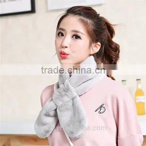 New Winter Fashion Women Scarf Faux Rabbit Fur Plush Warm Scarf Lady Solid Color Scarves thumbnail-4
