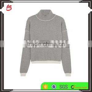 High Quality Woman Wearing Cashmere Thin Striped Turtleneck Sweater thumbnail-1