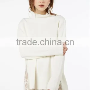 Women's Autumn Fitted Lace Bottom Long Knittting Turtleneck Sweater Tops With Lowest Price thumbnail-2