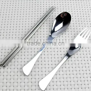 3 Pcs/lot New Fork Spoon Chopstick Travel Stainless Steel Cutlery thumbnail-2