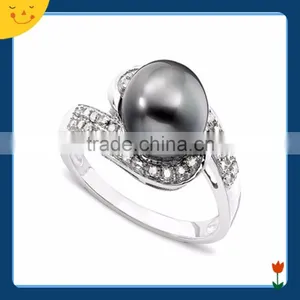 2015 Newest Wedding Jewelry Design Silver Black Pearl Ring thumbnail-1
