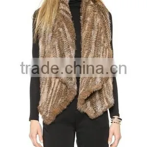 YR284 Women Yarn and Real Rabbit Fur Knitted Vest With Elastic thumbnail-2