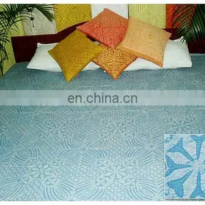 Cut Work Kantha Quilt White Patchwork Kantha Bed Cover Indian Cut Work Bedspread thumbnail-2