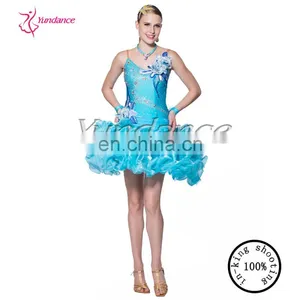 L-14118 Latin Blue Dress With Solid Flower thumbnail-4