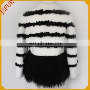 2015 Newest Striped Winter Coat Natural Fur Round Collar Rabbit Fur Coat thumbnail-5