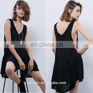 High Quality Deep v Neck Little Black Dress, Woman Sleeveless Mini Dress thumbnail-1