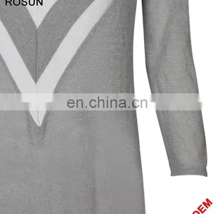 Ladies V-neckline Uniform Pattern Long Knit Dress in Gery thumbnail-4