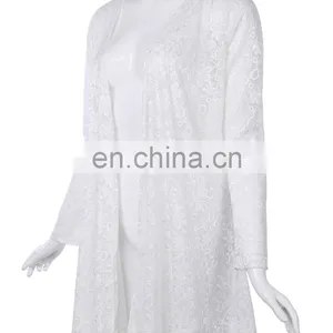 Kate Kasin Long Sleeve Open Front See-Through White Lace Coat Tops Bolero KK000421-2 thumbnail-4