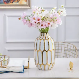 Nordic Ins Style Gild Large White Gold Chinese Jingdezhen Ceramic Flower Vase For Hotel Decor thumbnail-3