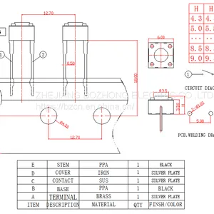 TS-D015 12v Round Long Foot PCB Tactile Switch Momentary Type Push Button Tact Switch thumbnail-2