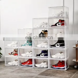 Rectangle DIY Stacking Foldable Tidy Display Shoe Container Transparent Portable Drop Front Organizer Plastic Shoe Box thumbnail-1