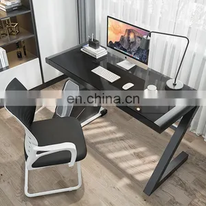 High Quality Simple Toughened Glass Computer Desk Home Learning Z-shaped Leg Design Computer Modern Home Office Desk thumbnail-2
