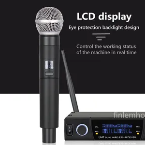 2021 Professional Handheld Cordless Dual Multi Channel Vocal Mic BT Wireless Microphone for Karaoke Streaming thumbnail-4