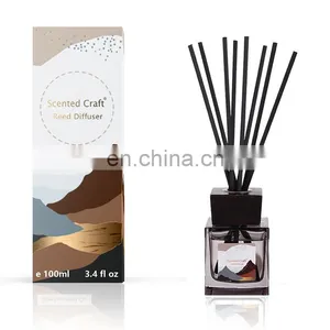 Luxury Hotel Customize Flameless Perfume Oil Fragrance Fiber Rattan Stick Glass Bottle Wood Lid Cover Reed Diffuser For Home thumbnail-2