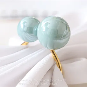 Wholesale Hotel Wedding Table Decoration Metal Alloy White Pearl With Gold Napkin Ring thumbnail-3