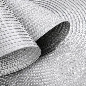 4 Pack Round Braid Grey Color of Place Mats Pot Holders Wicker Tablemats Boho Braided Heat Resistant Mats, Plate Chargers for Table thumbnail-3