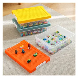 Stackable Building Brick Blocks Base 2 Layer Adjustable Kids Transparent Toy Organizer Plastic Storage Box With Lid thumbnail-1