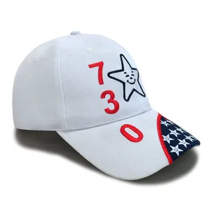 Wholesale Patriotic Theme Campaign Star Pattern Embroidered Hat White Twill Commemorative Baseball Cap thumbnail-3