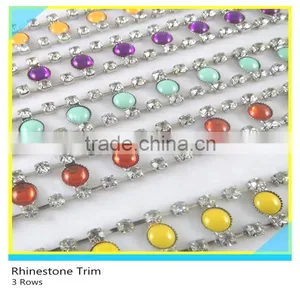 Fancy Crystal Trimming Rhinestone and Pearl Cake Trim Silver Cup Chain Mix 888 Crystal thumbnail-5