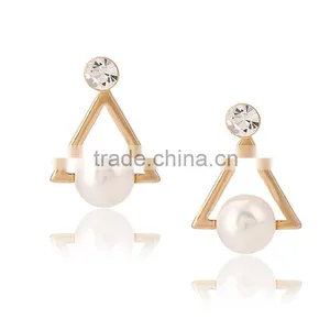 Fashion Crystal Jewelry Triangle Pearl Gold Earrings Designs for Girls thumbnail-1