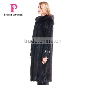 2015 Autumn And Winter Women Medium Length Coat With Mink Fur Hat Overcoat thumbnail-4