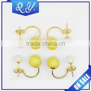 Fashion Colorful Women Double Pearl Earrings Cheap Statement Stud Earring, Wholesale Artificial Bead Earrings Studs Piercing thumbnail-5