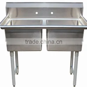 2 Two Bowl Commercial Stainless Steel Compartment Sink for Restaurant Kitchen thumbnail-2