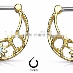 Nipple Rings Clickers Opal Set Stainless Steel Body Jewelry thumbnail-3