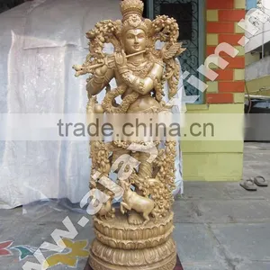 White Wood Krishna Statue thumbnail-1