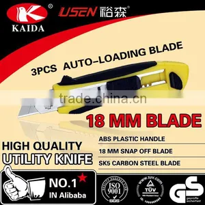 3 PCS Auto Loading Blade Plastic With Rubber Grip Handle 18MM Utility Knife thumbnail-1