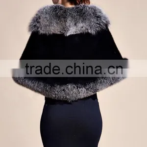 Lady's Real Mink Fur With Fox Fur Coat Mink Fur Coat Poncho / Shawl / Coats thumbnail-6
