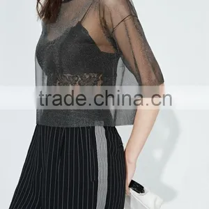 Sexy Slim Fit Strapless Tank Tops Lace Short Shirts for Women thumbnail-1