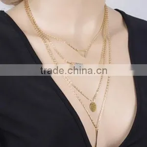 Fashion Gold Circle Paillette Crystal Bead Pendant Multi Chain Necklace Jewelry thumbnail-4