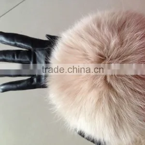 High Quality Sheepskin Leather Gloves With Fox Fur Trim Gloves thumbnail-5