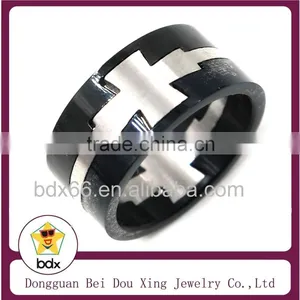 Top Quality Fashion Christians Rosary Jewelry Black & Silver Two Tone Stainless Steel Religious Couple Jesus Cross Finger Rings thumbnail-1