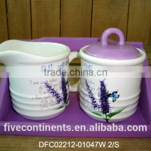 Good Quality Ceramic Creamer Set With Wood Stand thumbnail-1