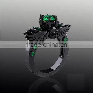 Two Tone Zircon Stone Copper Main Material Gun Black Plated Bat Design Rings For Unisex thumbnail-3