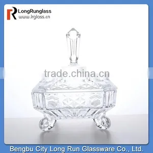 LongRun 200mm Crystal Embossed Glassware Square Candy Dish With Stand thumbnail-1